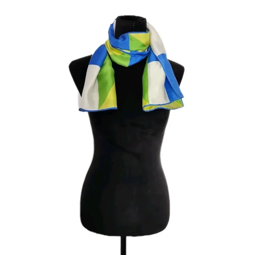 Ugna Japanese Hand Roll Multicolor Geometric Rectangke Silk Scarf 44 x 15.5 In - Picture 2 of 5